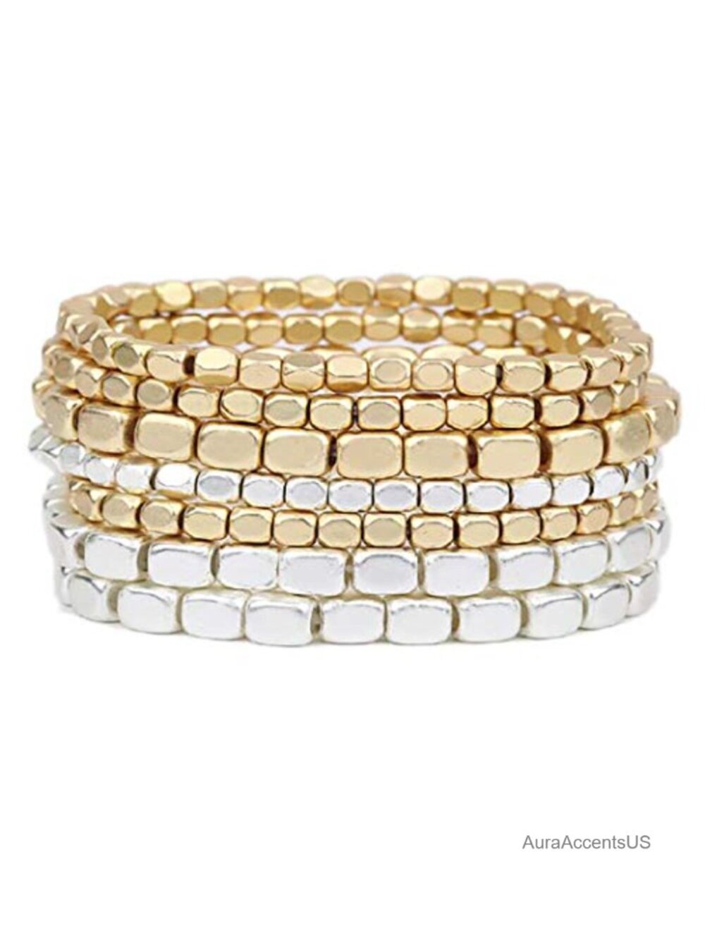 Chunky Nugget Multi-Strand Stretch Bracelet Beads Set of 7